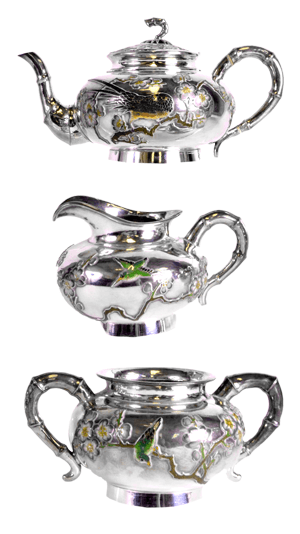 Chinese enamel silver tea service