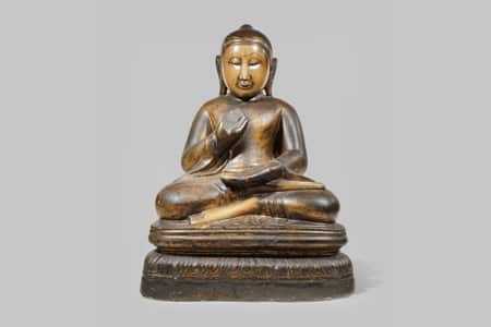 A-BURMESE-LACQUERED-AND-GILT-MARBLE-FIGURE-OF-BUDDHA-SHAKYAMUNI-£1800