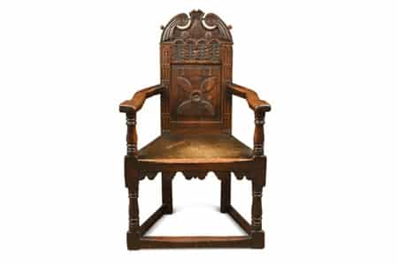 An-early-17th-century-oak-cacqueteuse-joined-armchair-£3800