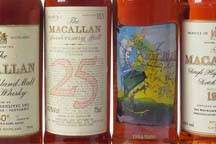 A collection of Macallan whisky bottles - Macallan 25 Year Old, Macallan Privaet Eye, Macallan 18 Year Old