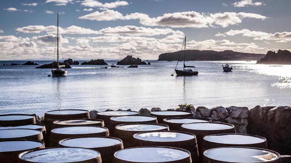 Casks on the Islay coast waiting for their turn to be filled.