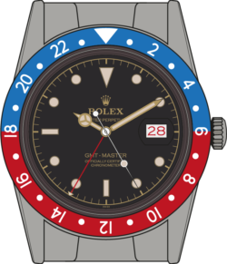 With the iconic red and blue bezel, now made of metal