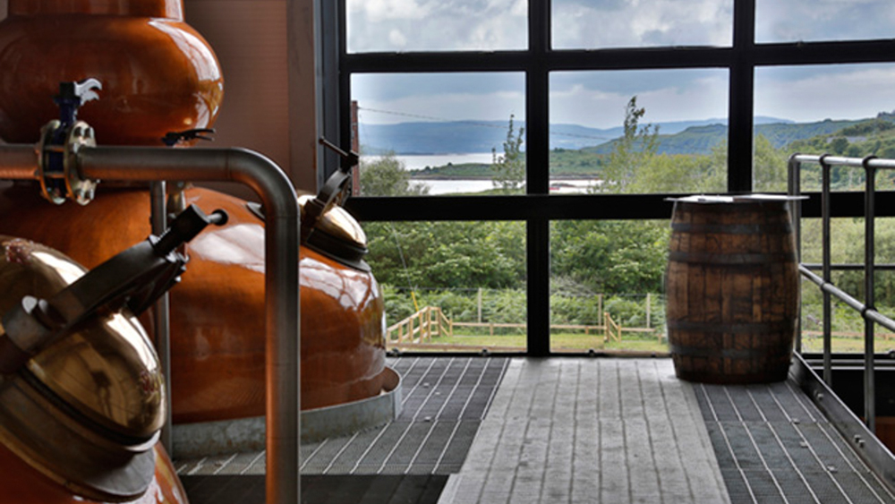 The stills and a view out of the window at Ardnamurchan distillery