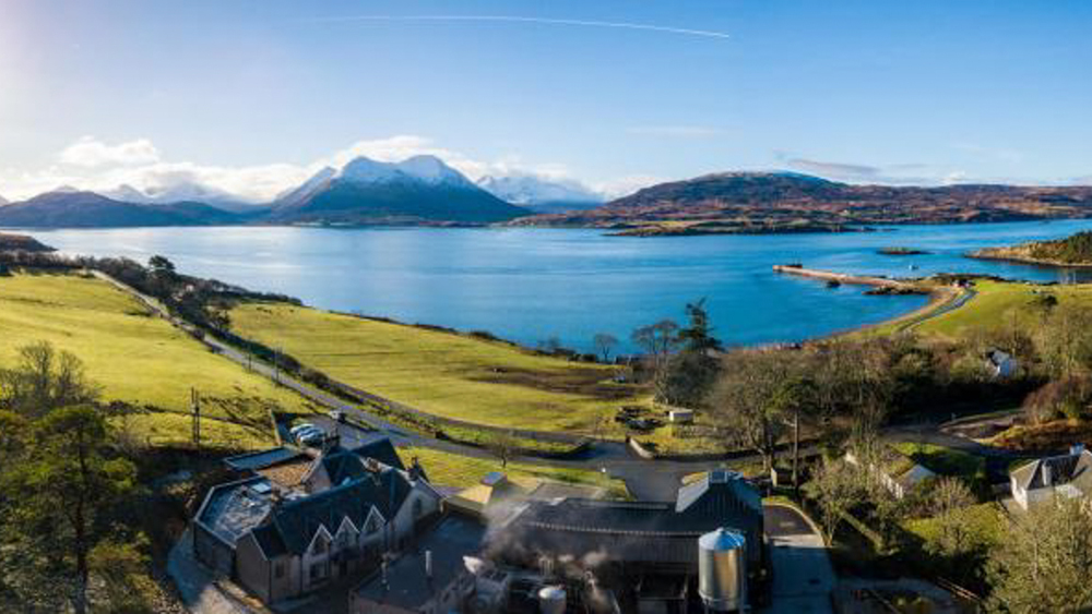 A view of the Raasay landscape over the distillery