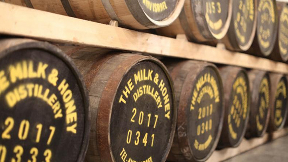 Whisky barrels at the Milk and Honey distillery in Tel-Aviv