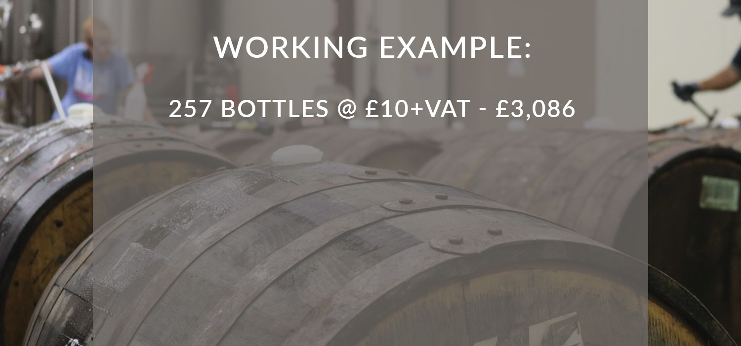 Working Example: 257 bottles at £10+VAT: £3,086