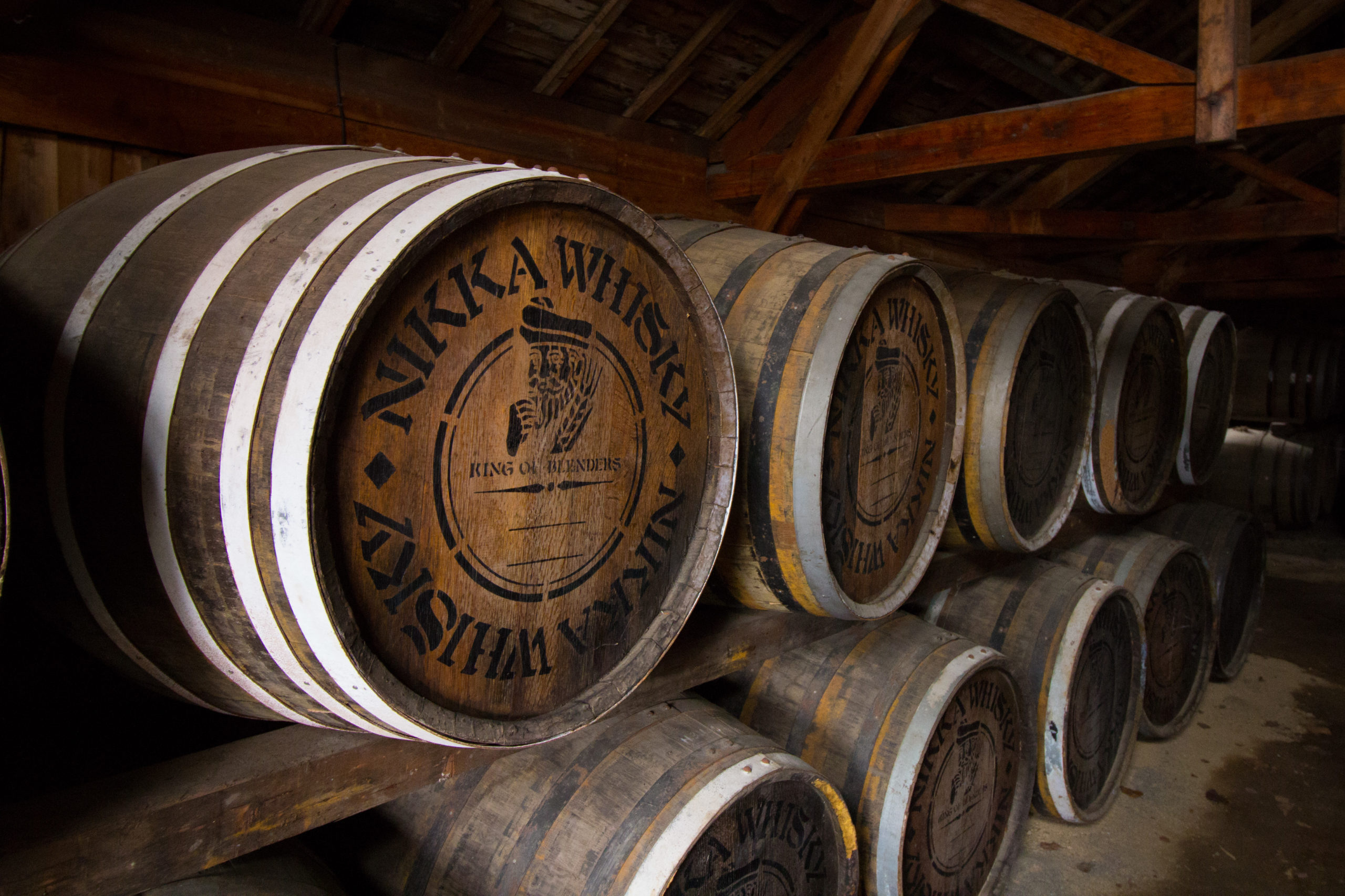 Barrels at Nikka distillery in Japan