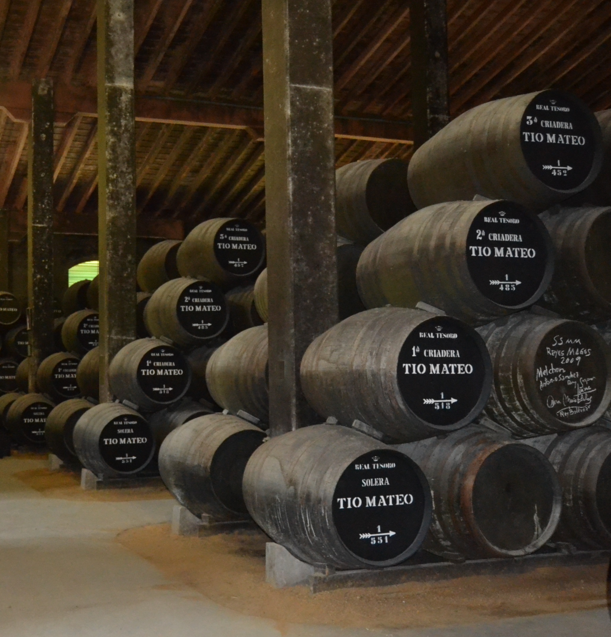 A traditional solera set up, with the youngest sherry at the top and the solera cask at the bottom with the most mature sherry