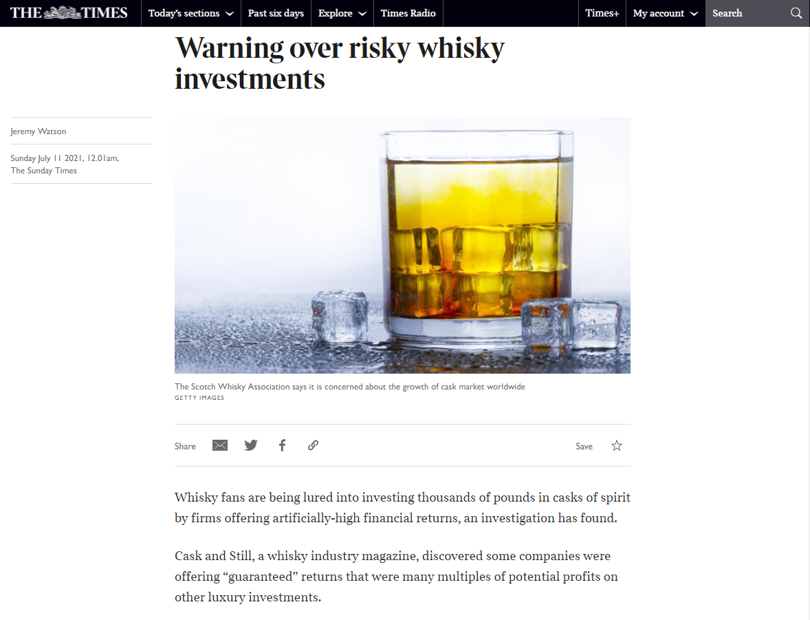 Risky Whisky Investment - The Sunday Times Article