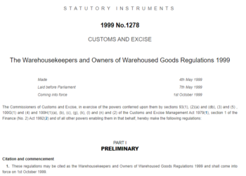 What is a duty representative Warehousekeepers and Owners of Warehoused Goods Regulations 1999