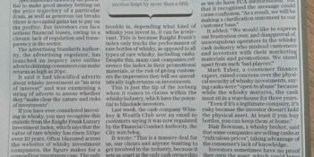 Telegraph article Avoid being caught over a barrel, whisky investors told