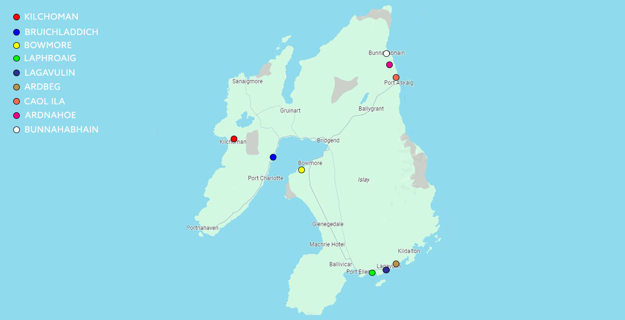 This handy map shows the locations of each distillery on Islay.