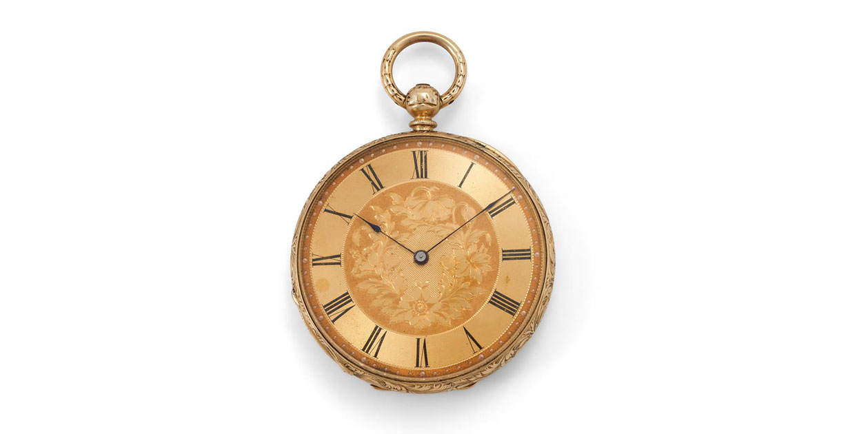 Gold open-faced (lepine) pocket watch.