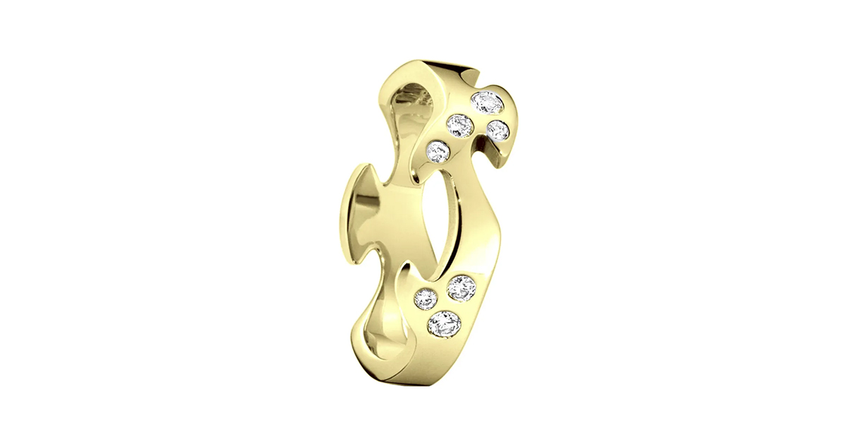 This gold and diamond ring is from the 'Fusion' collection, and can be interlocked with other 'Fusion' pieces.
