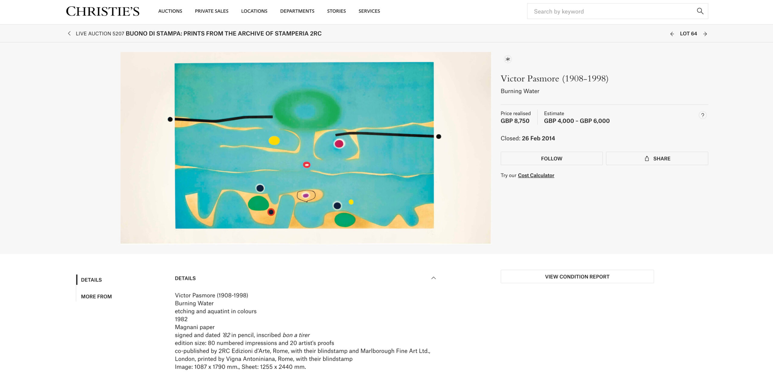 Burning Water Burning Water Sold by Christies in 2014