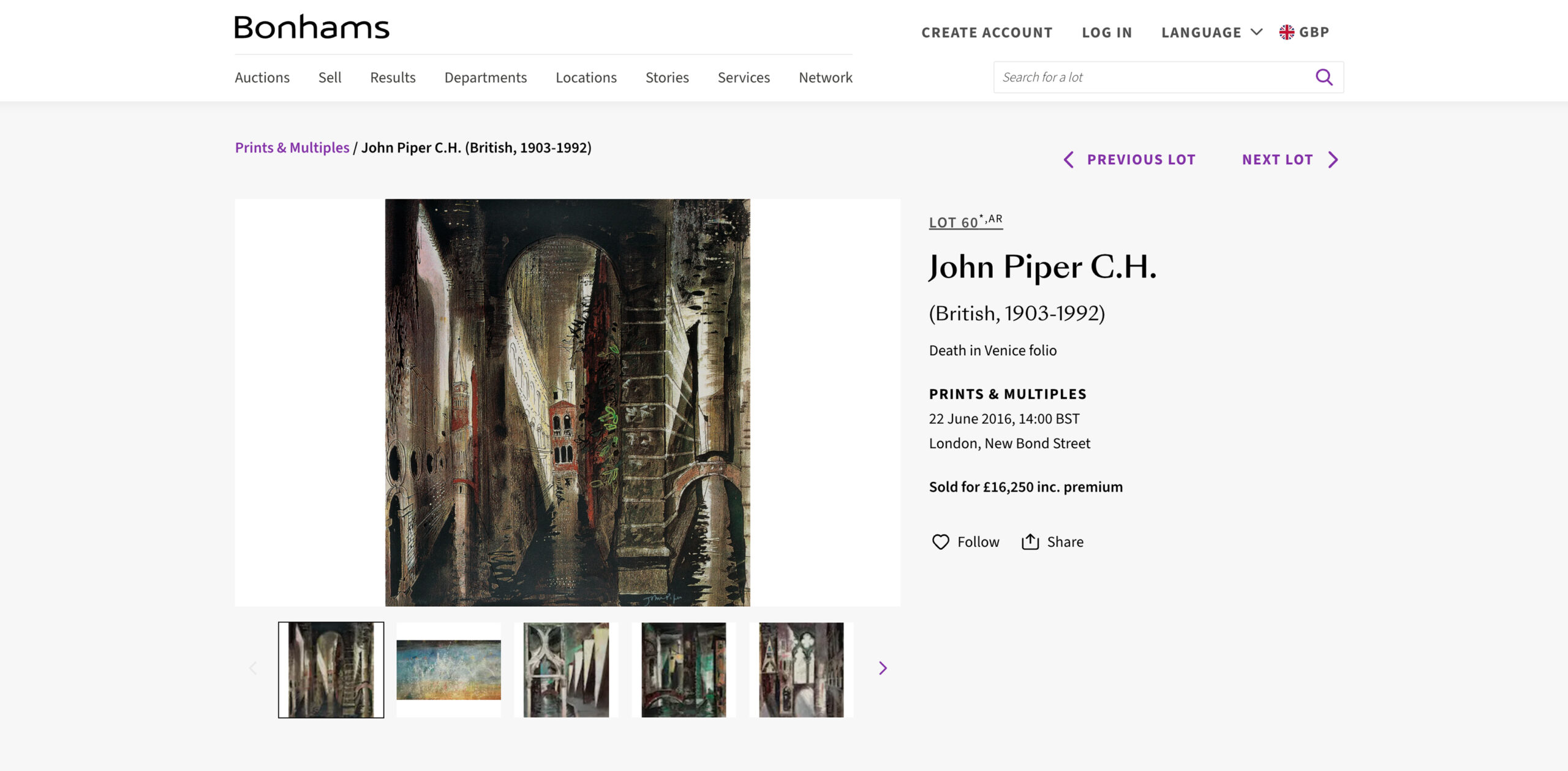 Death In Venice Sold by Bonhams in 2016