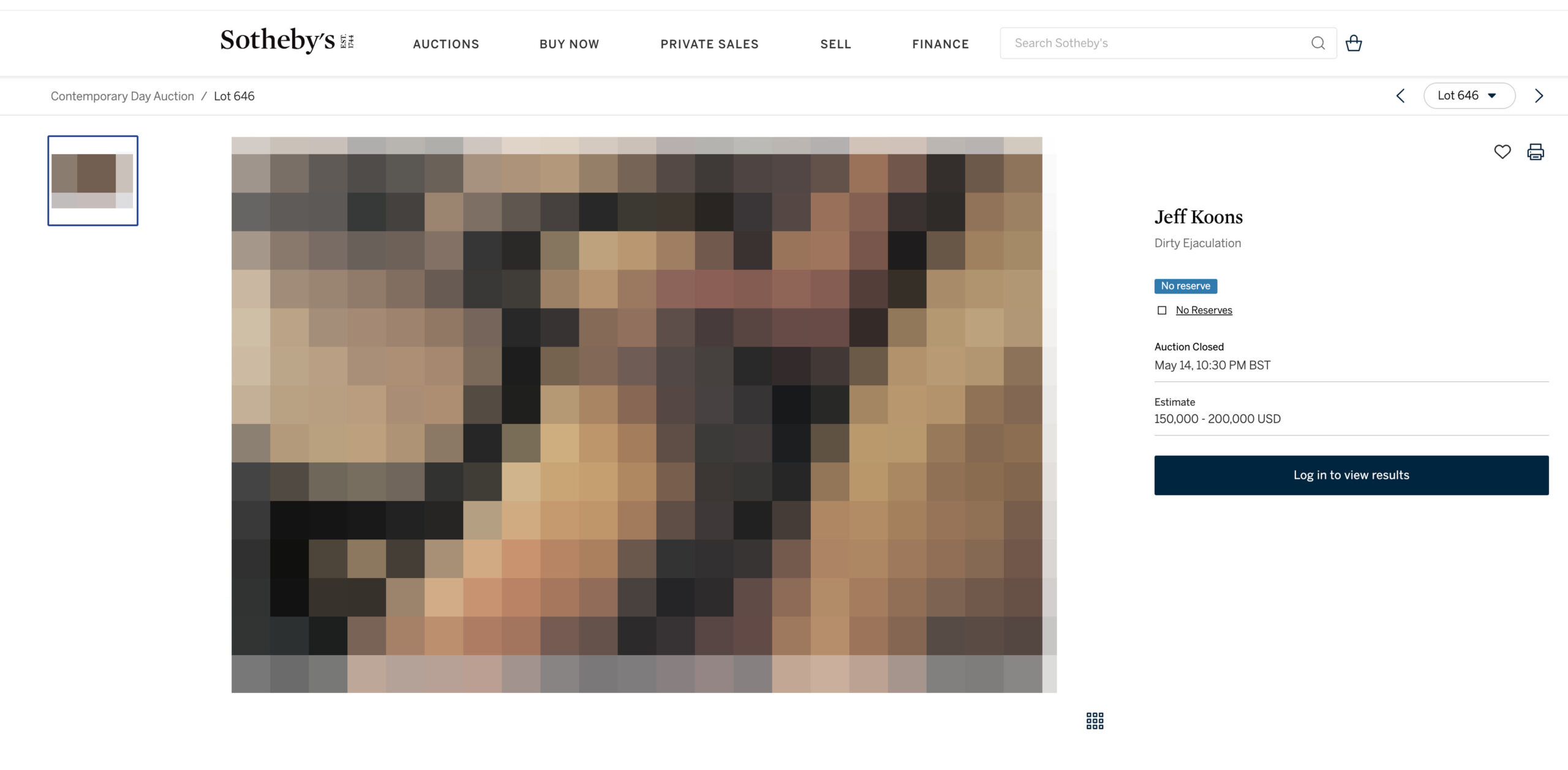 Dirty Ejaculation (Censored) sold by Sotheby's in 2024