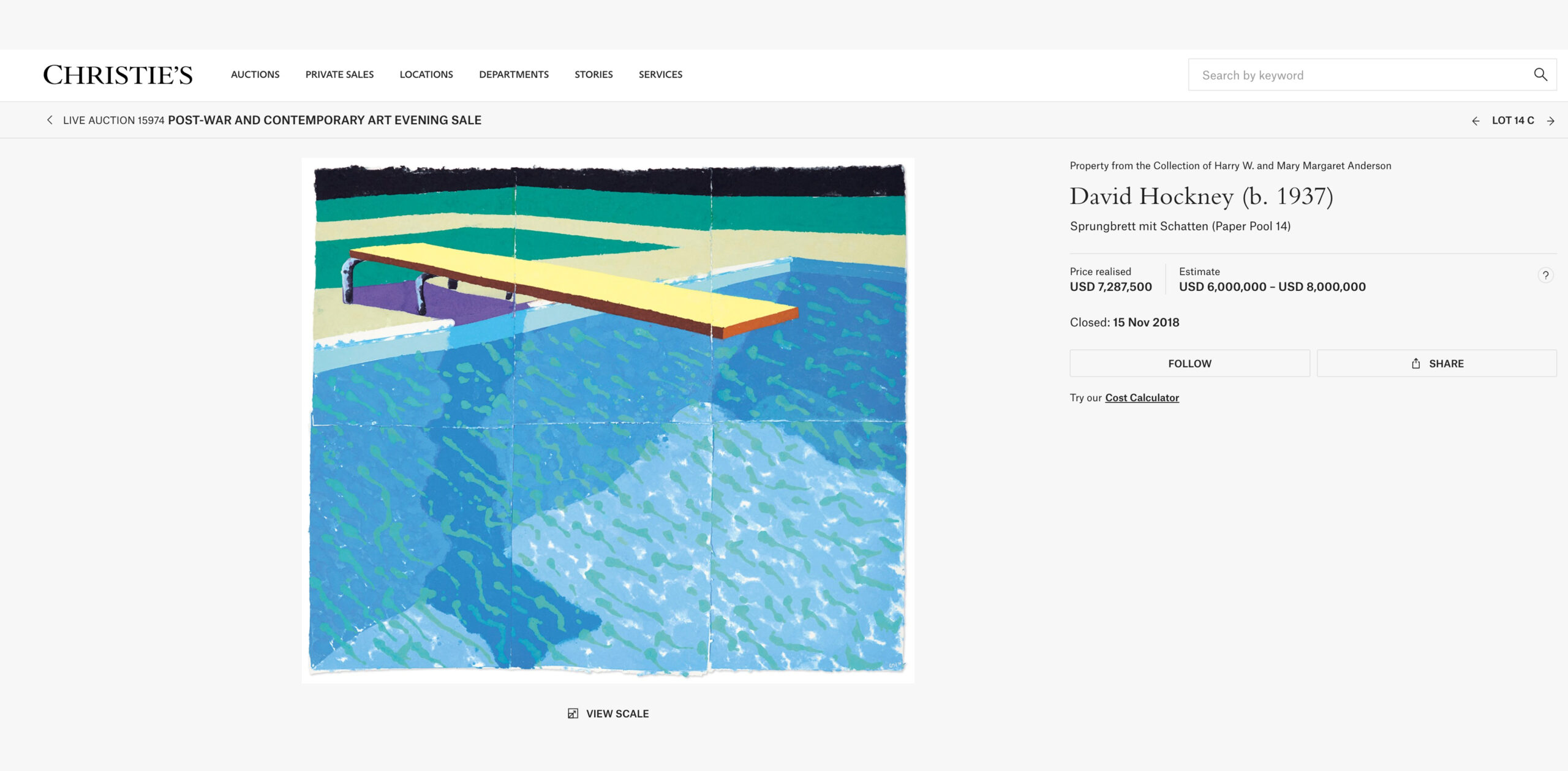 Sprungbrett Mit Schatten (Paper Pool 14) Sold by Christie's in 2018