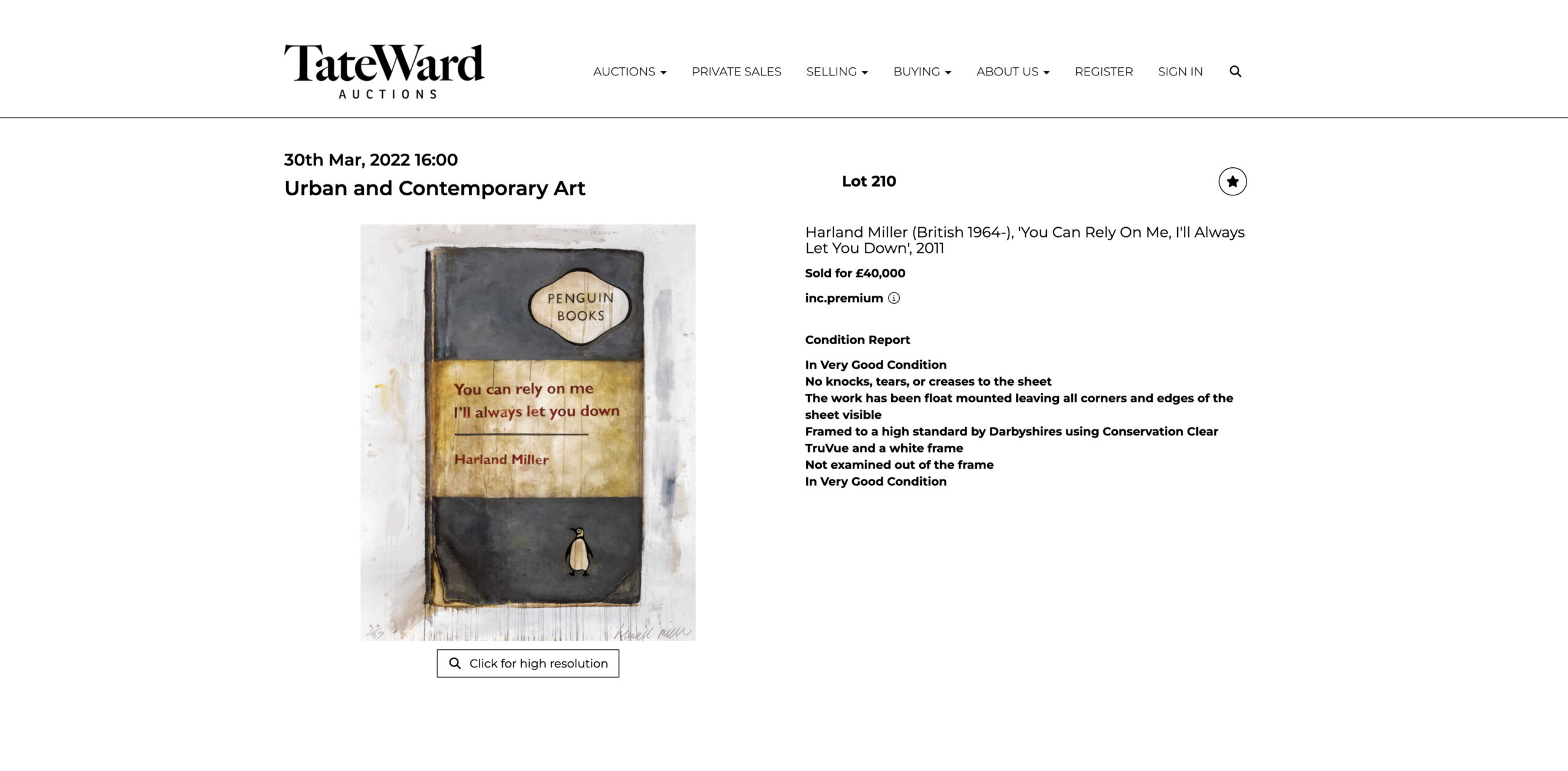 You Can Rely On Me, I’ll Always Let You Down Sold By Tate Ward in 2022