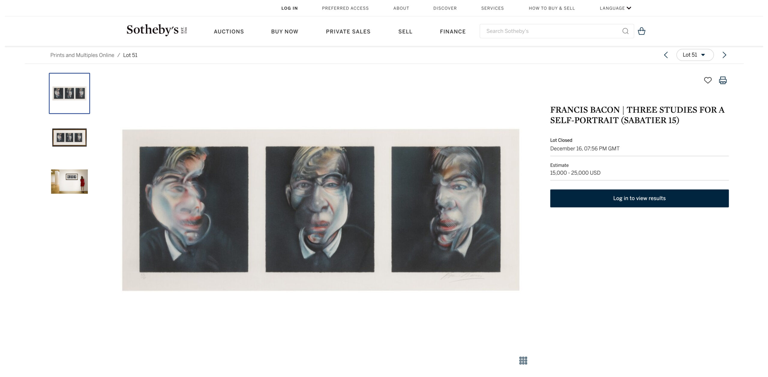 Three Studies Three Studies for a Self-Portrait Sold by Sotheby's in 2022