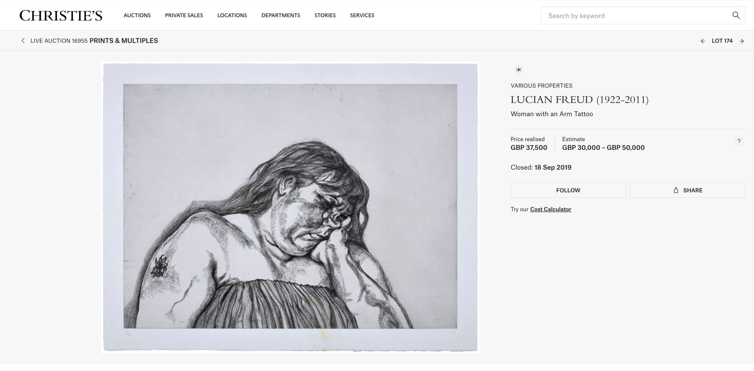 Woman with an Arm Woman With An Arm Tattoo Sold by Christie's in 2012