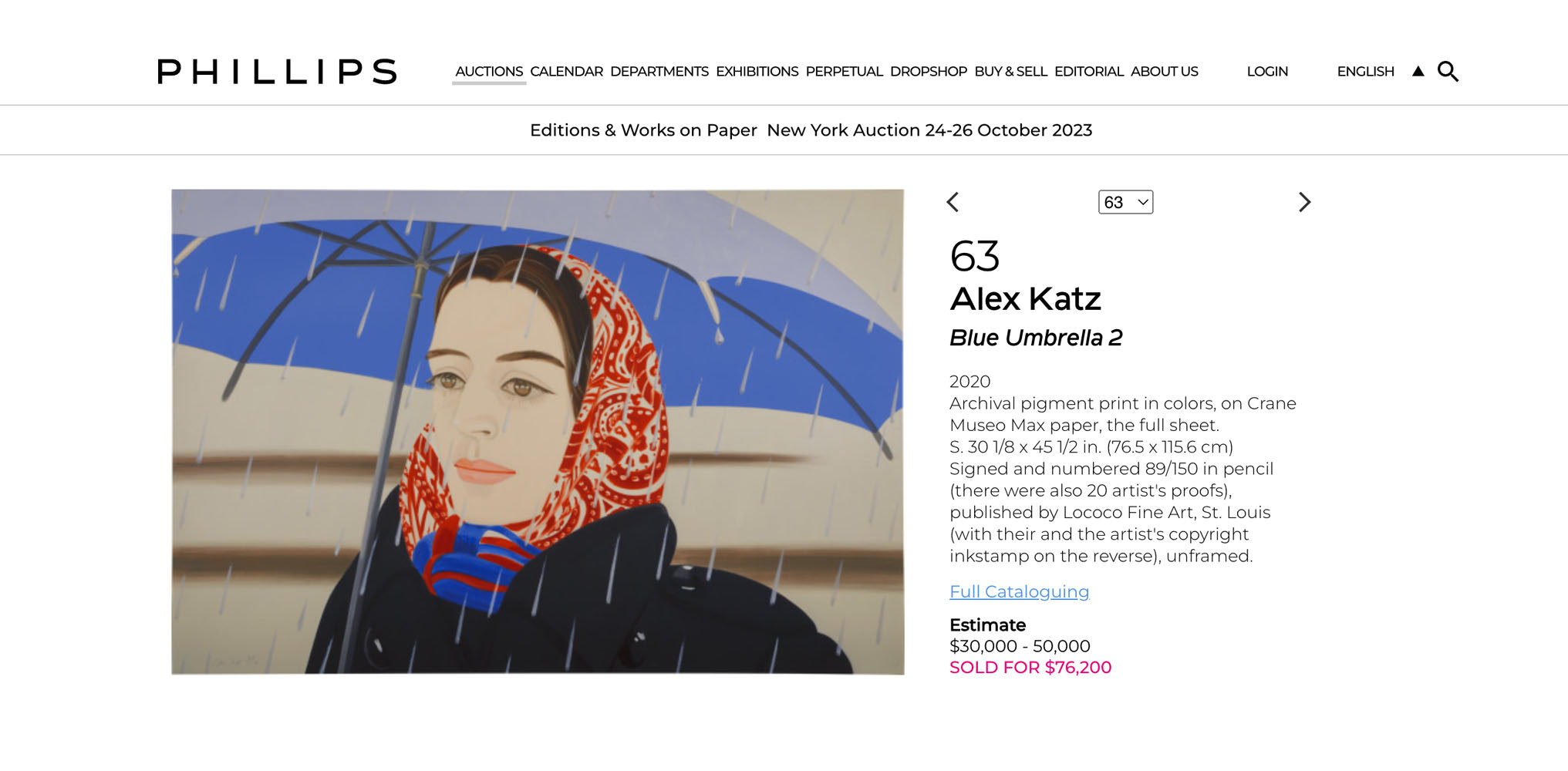 Blue Umbrella Blue Umbrella 2 sold by Phillips in 2023