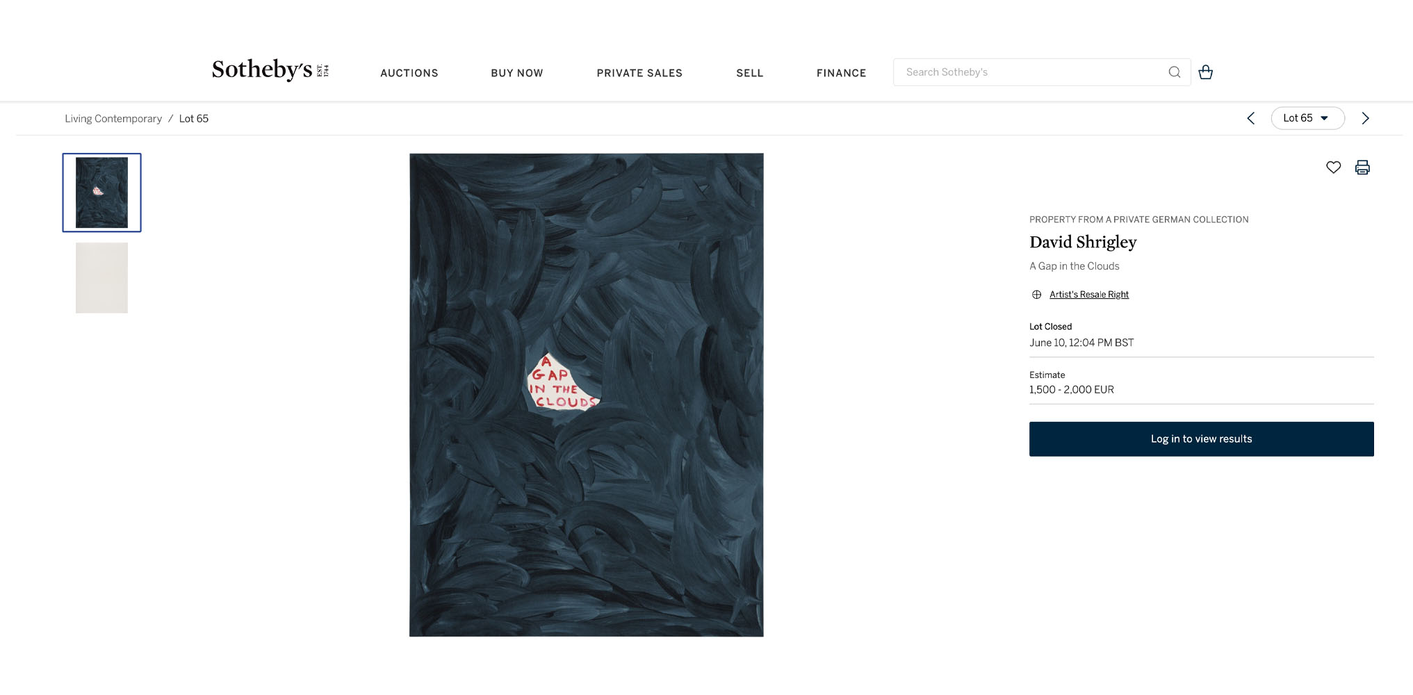 Gap in the clouds Untitled (A Gap In The Clouds) sold by Phillip's in 2021