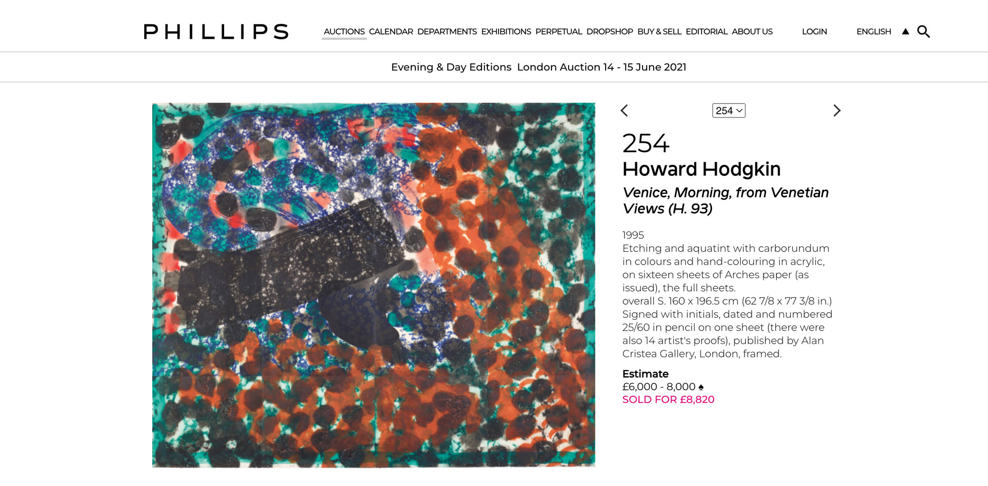 Venice, Morning sold by Phillip's in 2014