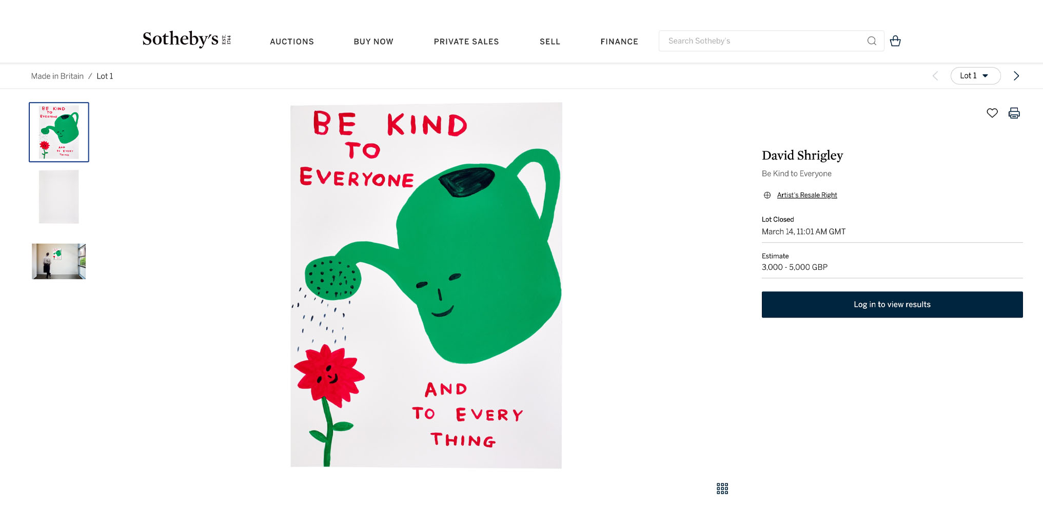 be kind Be Kind To Everyone sold by Sotheby's in 2023