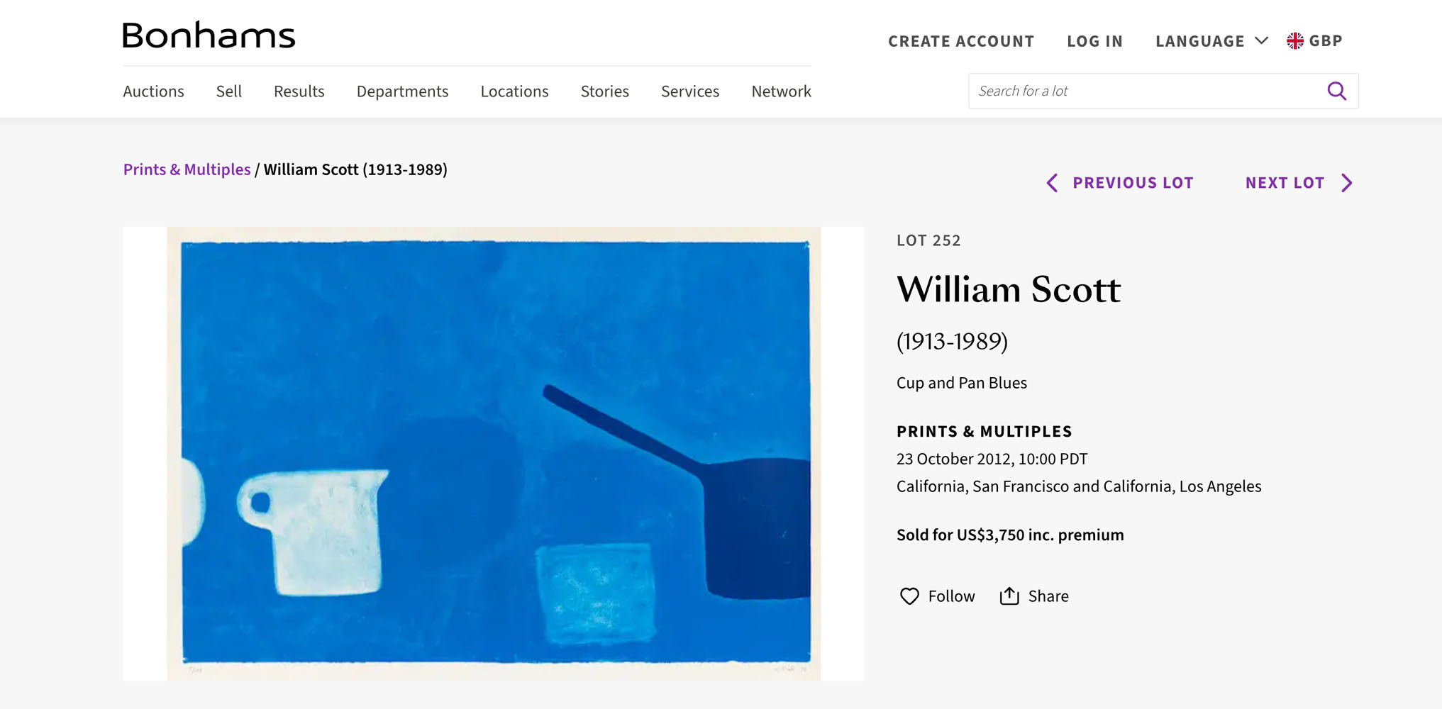 Cup and Pan, Blues On Green sold by Bonhams