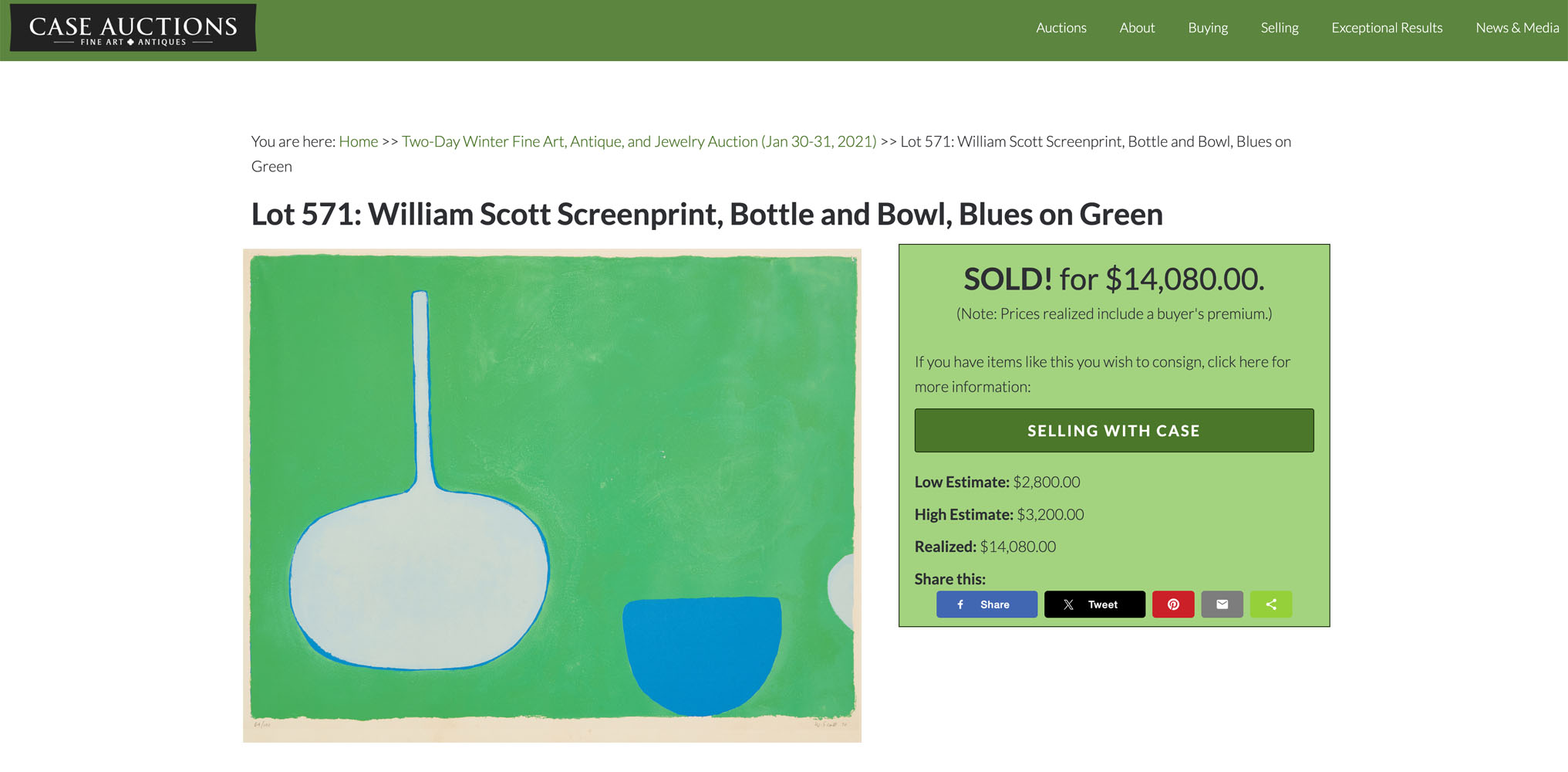 Bottle And Bowl, Blues On Green sold by Case Antiques in 2021