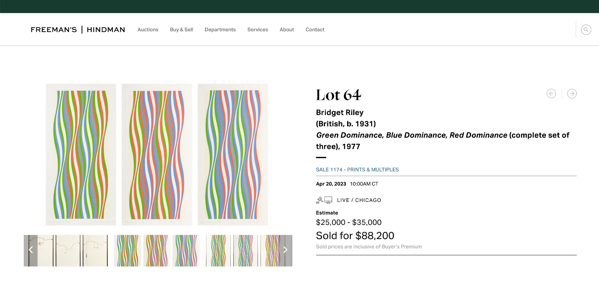 Green Dominance/Blue Dominance/Red Dominance sold by Hindman Auctions in 2023