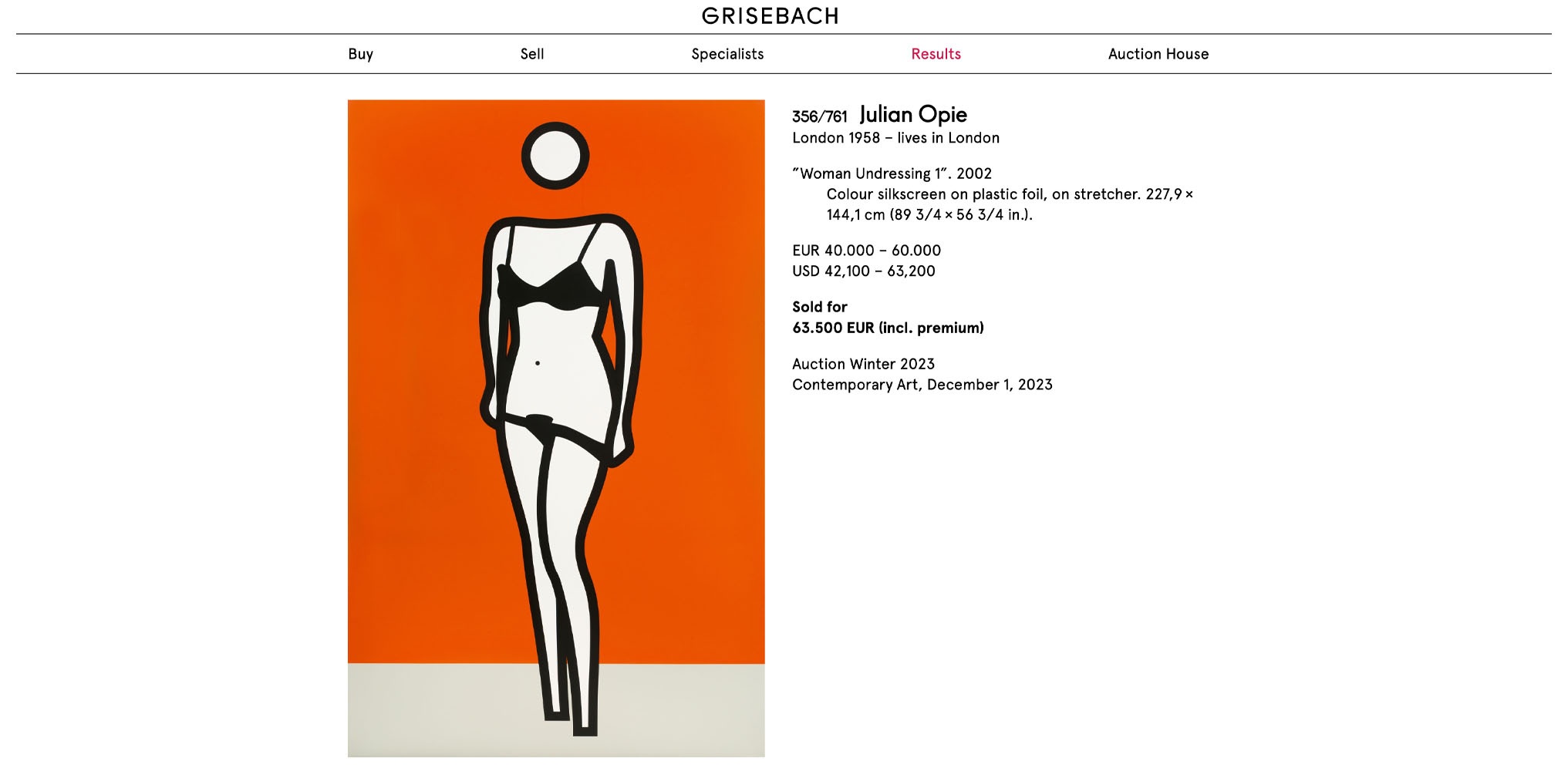 woman undressing Woman Undressing 1 sold by Grisebach in 2023