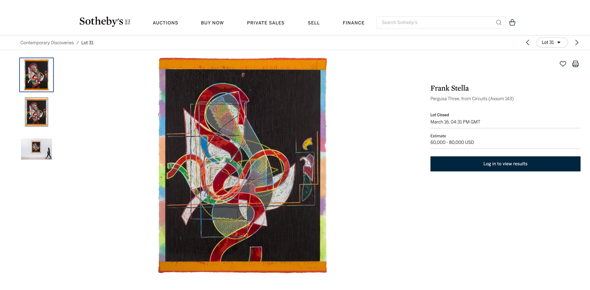 pergusa Pergusa Three sold by Sotheby's in 2022