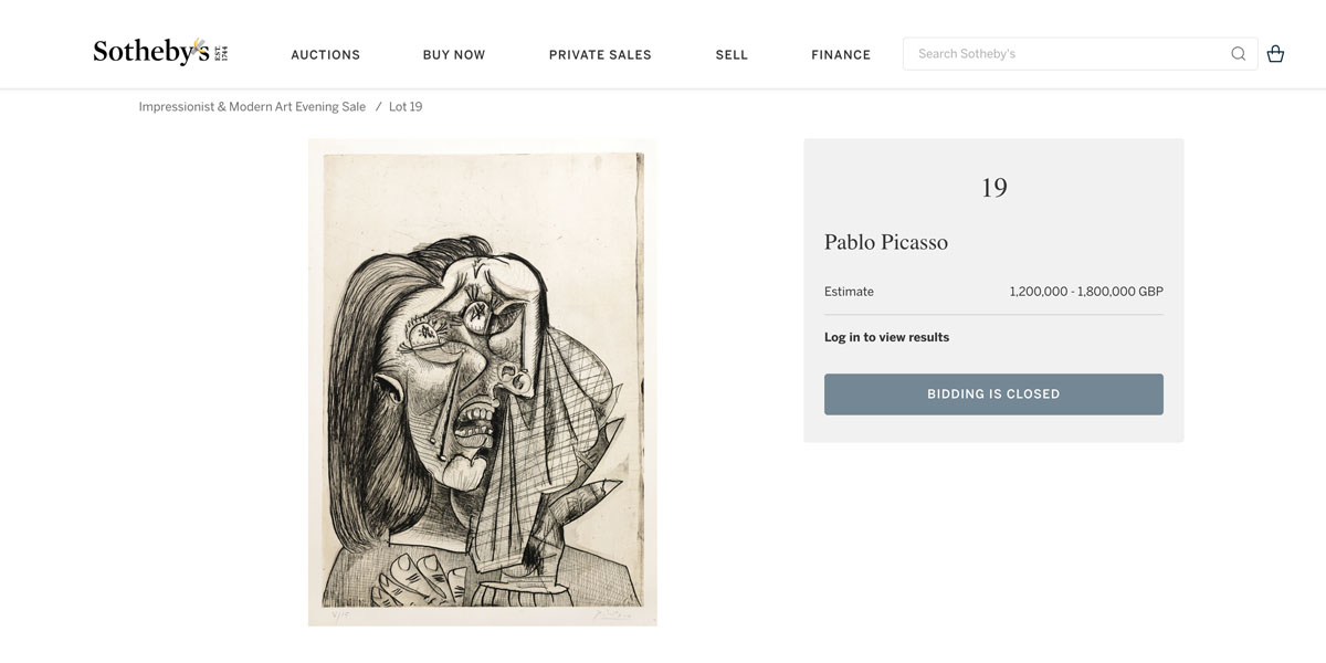 La femme La Femme Qui Pleure I sold by Sotheby's in 2014