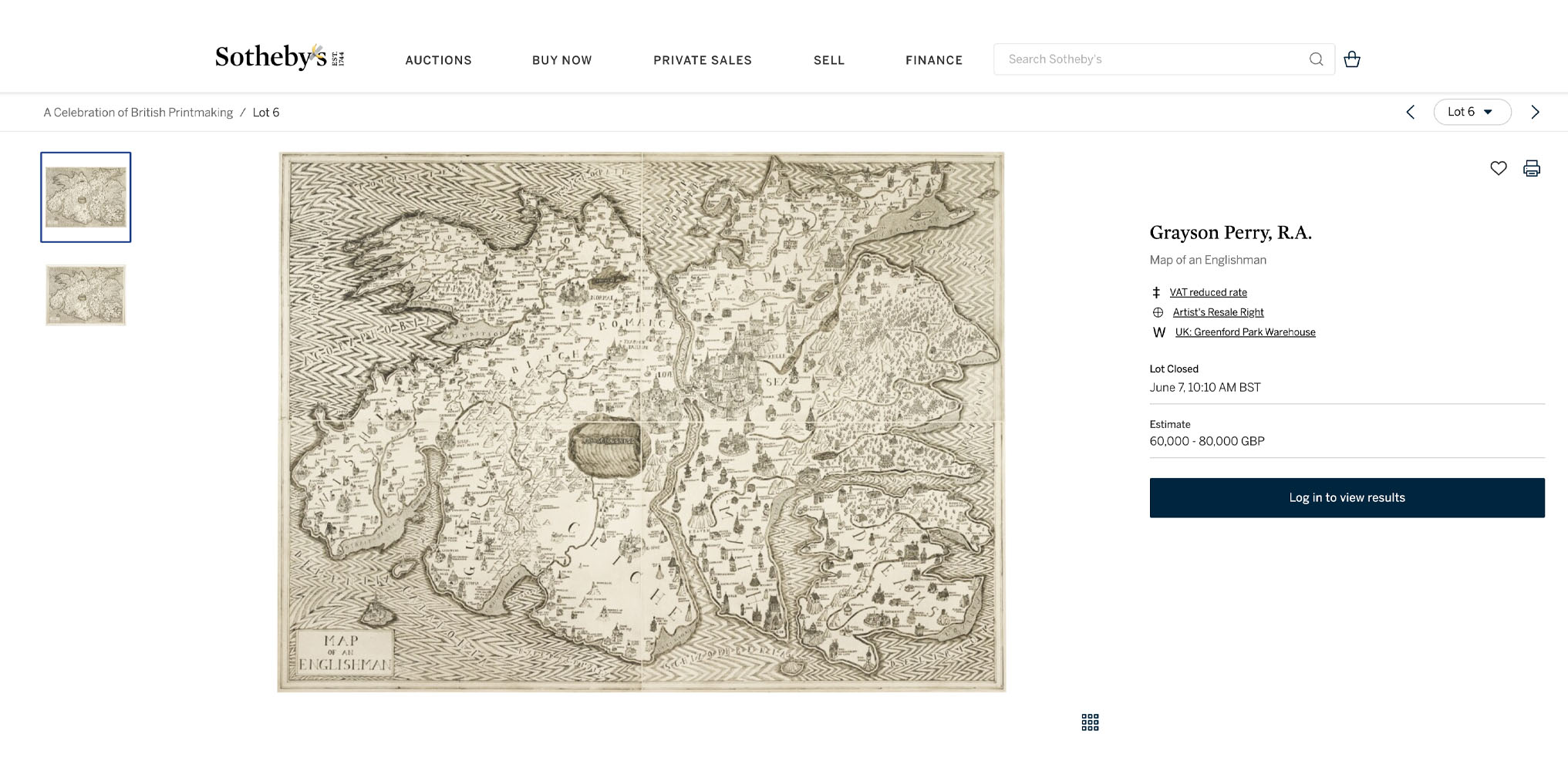 Map of an englishman Map of an Englishman sold by Sotheby's in 2024