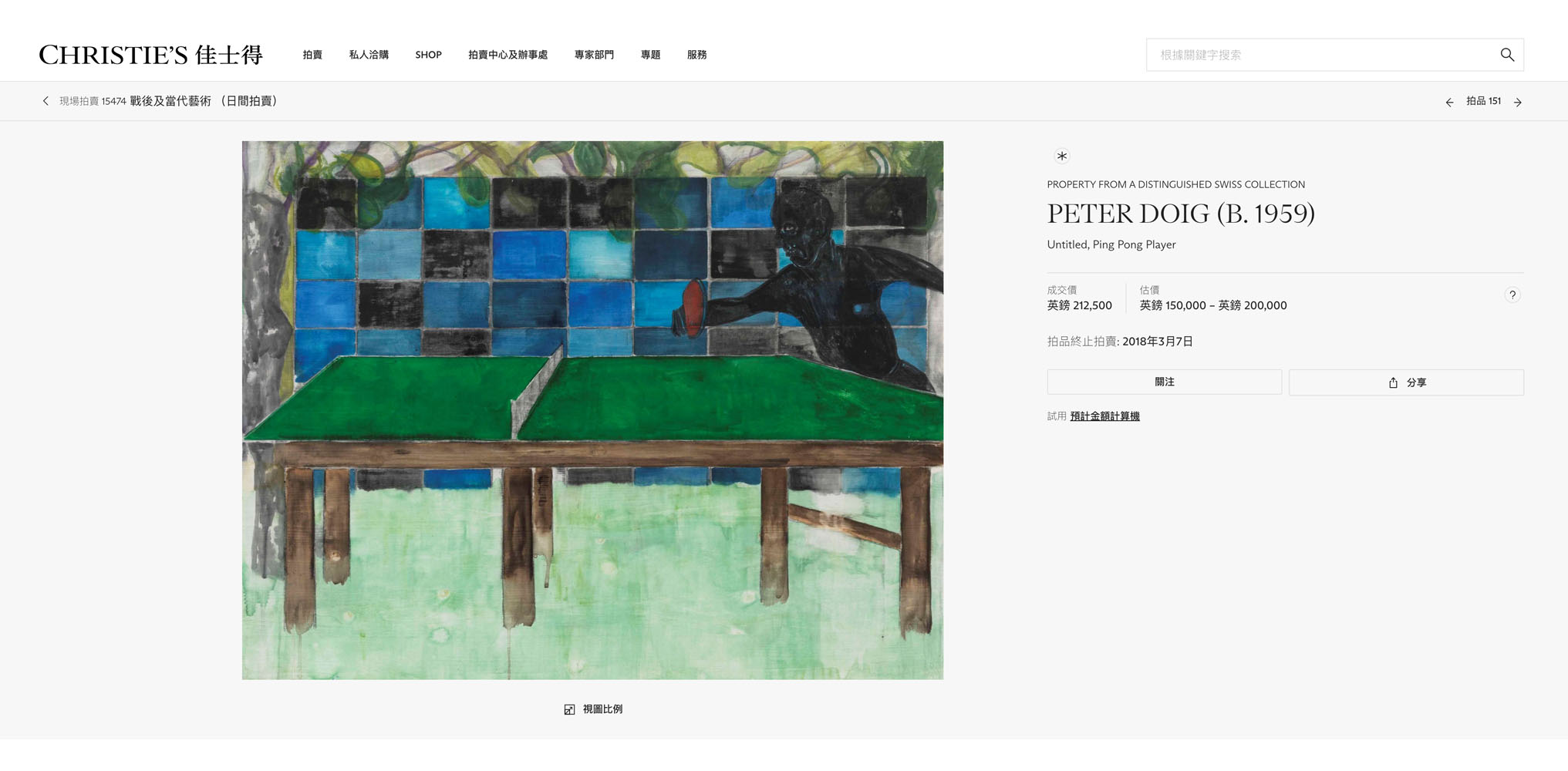 Untitled, Ping Pong Player sold by Christies in 2018