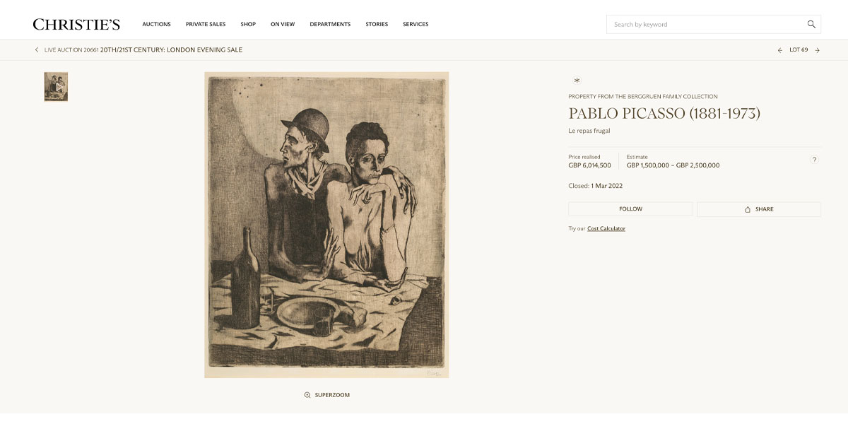 le repas Le Repas Frugal sold by Christie's in 2022