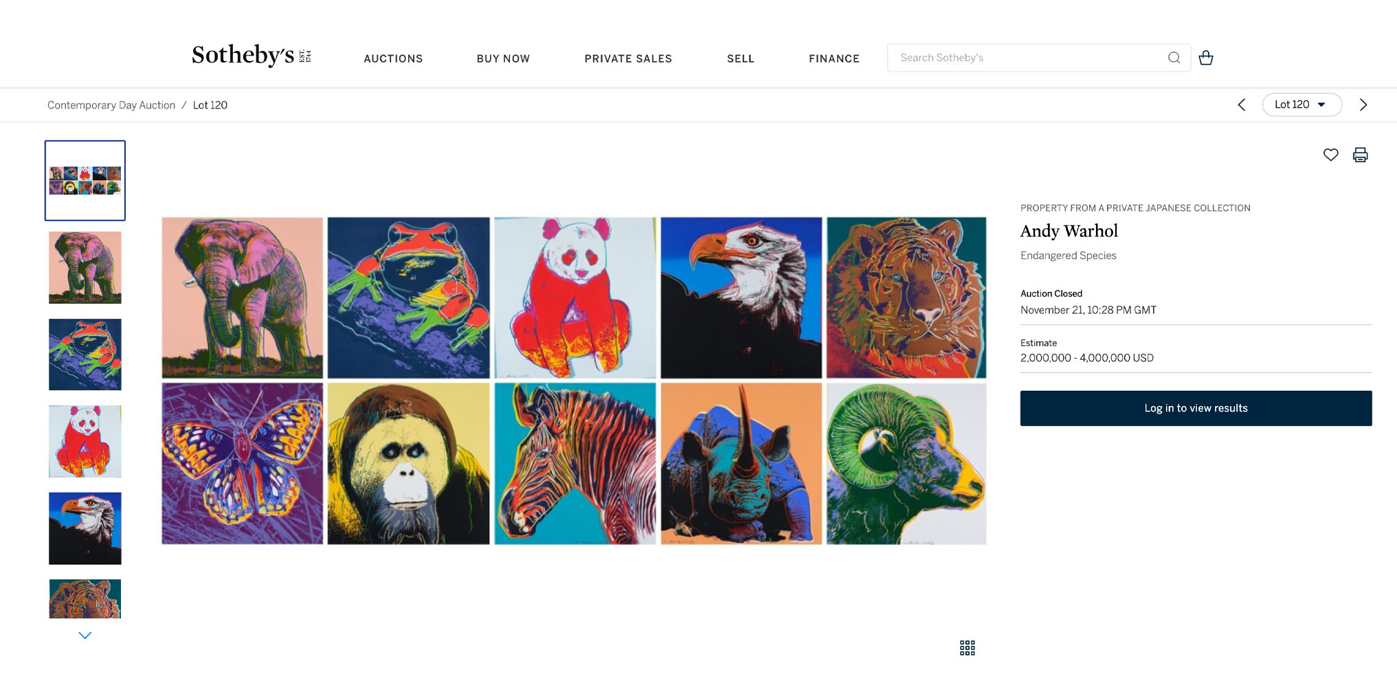 Endangered Species sold by Sotheby's in 2024