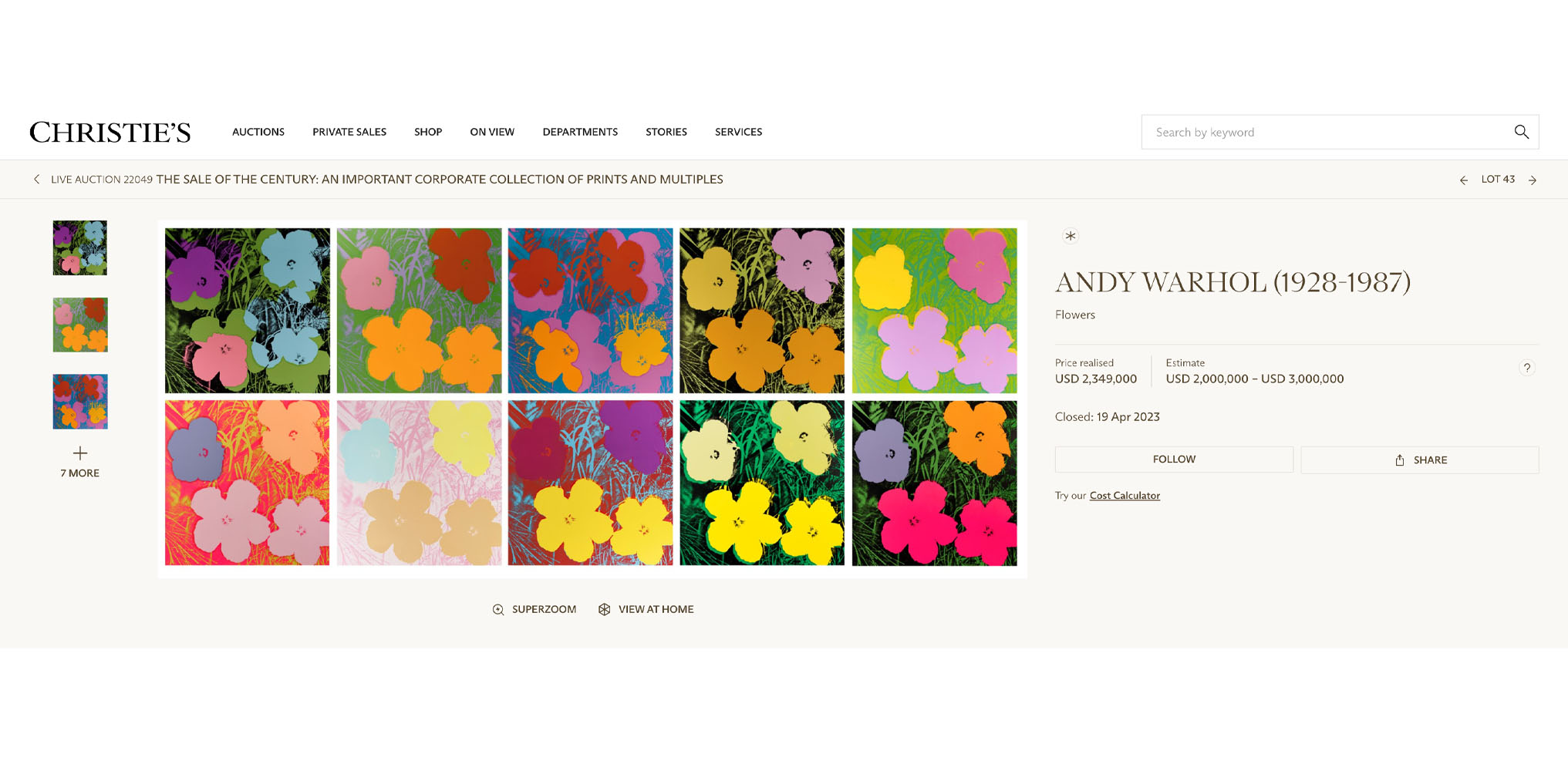 Flowers sold by Christie's in 2023