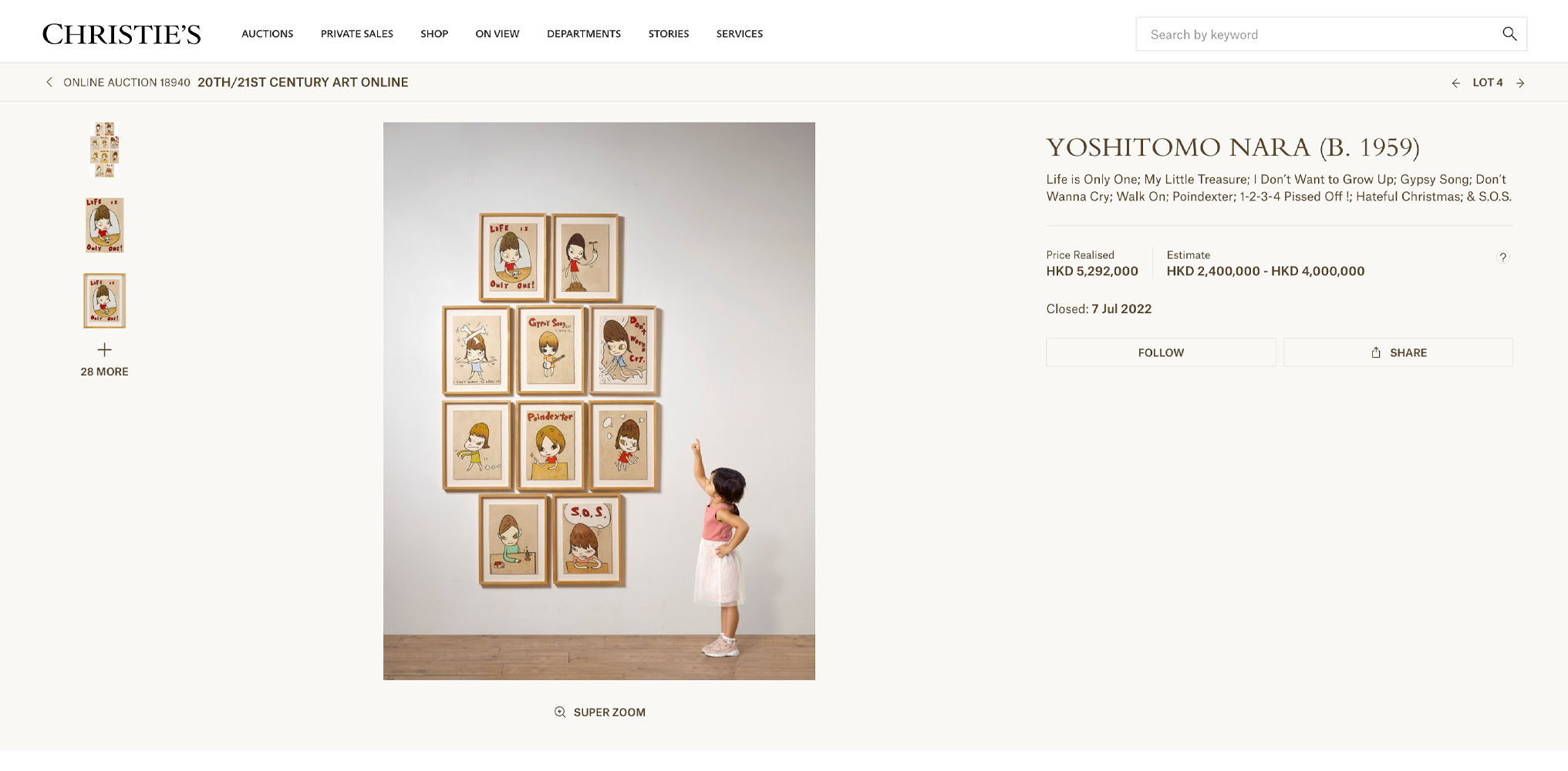 Life is only one Set of 10 Prints sold by Christie's in 2022