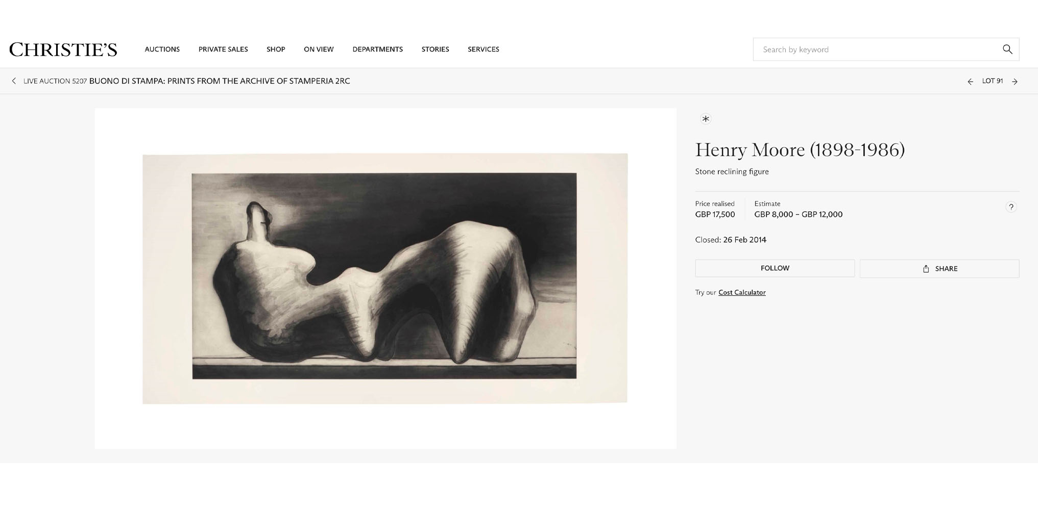 Stone Reclining Stone Reclining Figure sold by Christie's in 2014