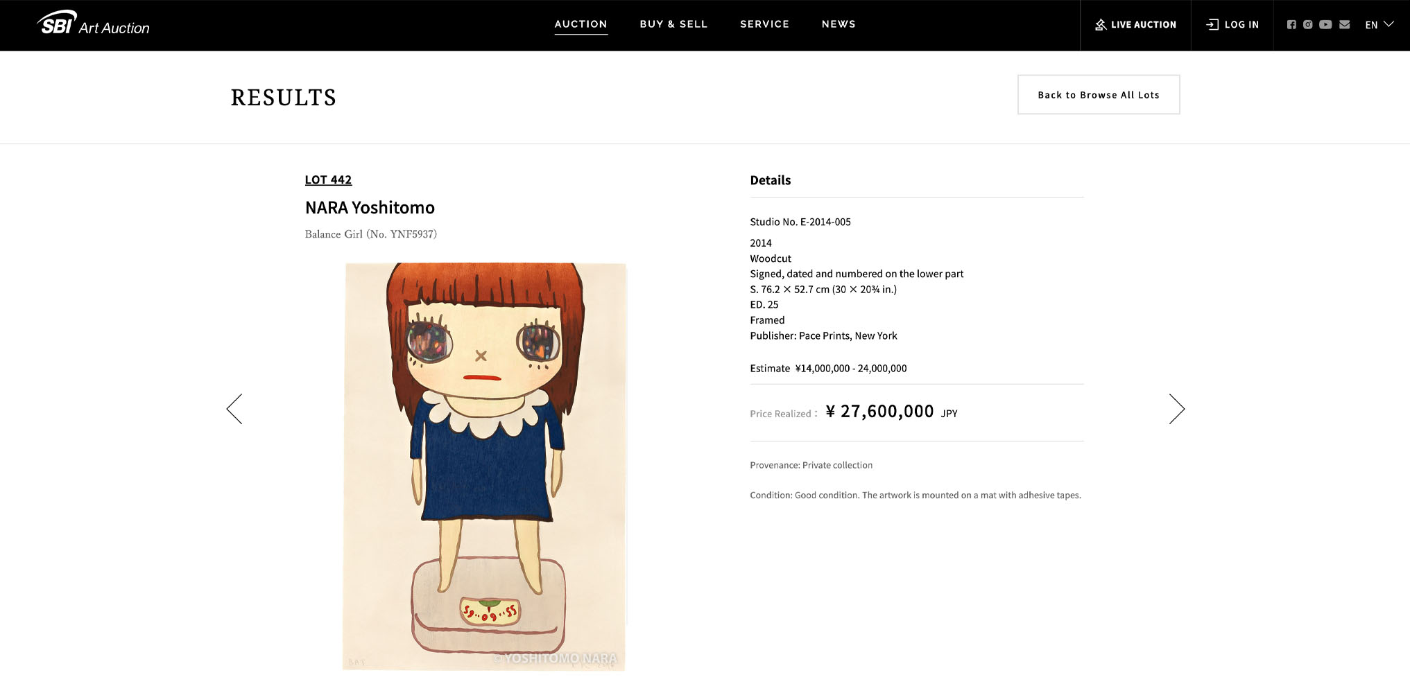 balance Balance Girl (No. YNF5937) sold by SBI Auction in 2023