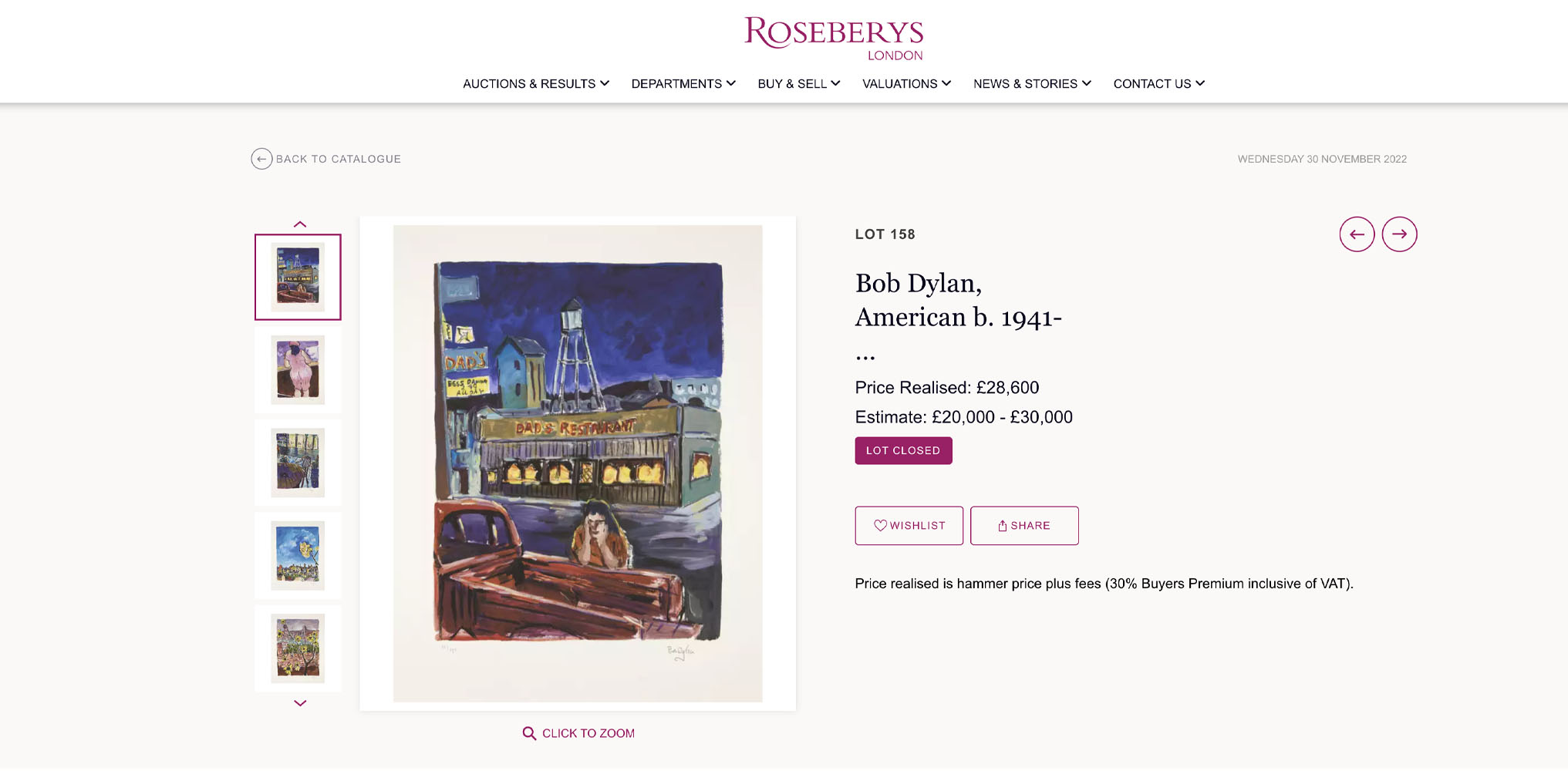 American Drawn Blank sold by Rosebery's in 2022