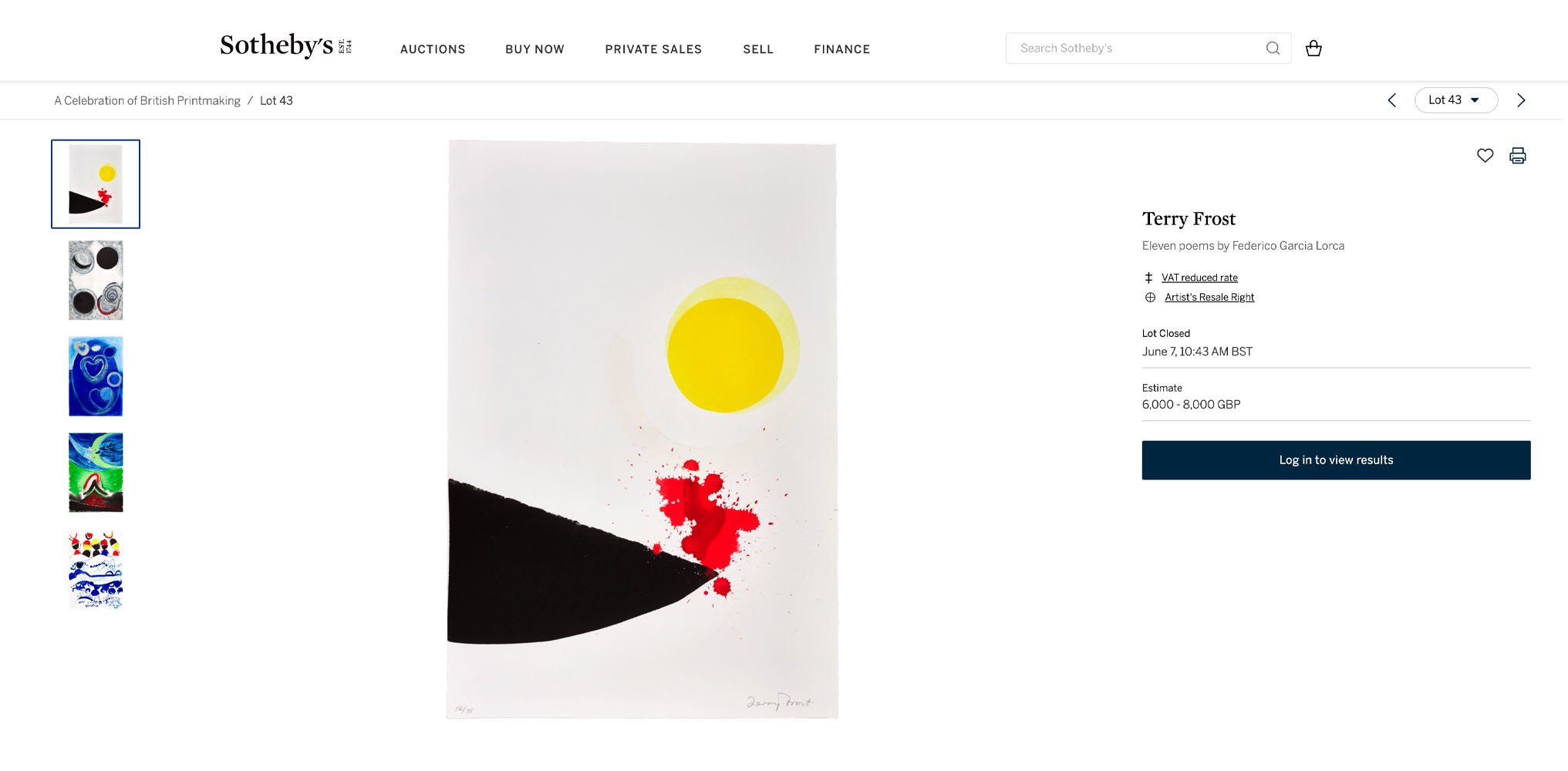 Eleven Poems Eleven Poems By Frederico García Lorca (The Lorca Suite) sold by Sotheby's in 2005
