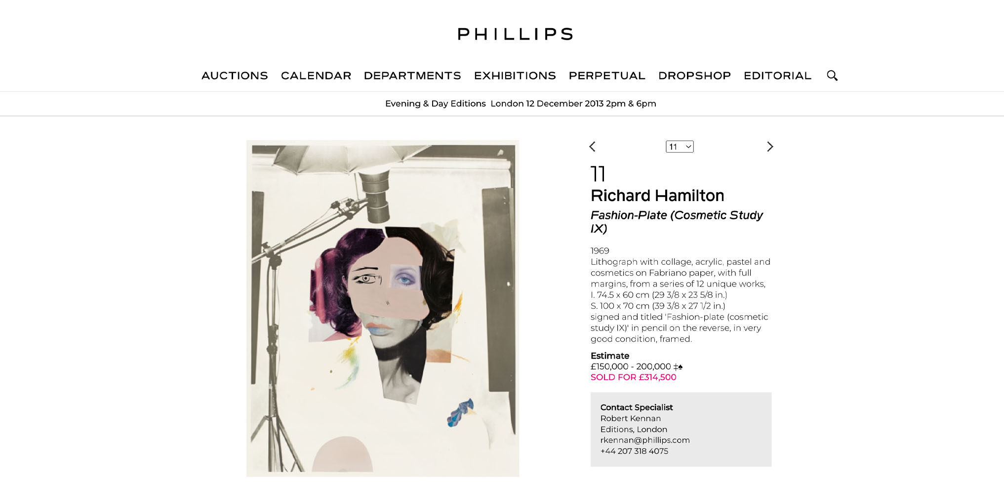 fashion plate Fashion-Plate (Cosmetic Study IX) sold by Phillips in 2013