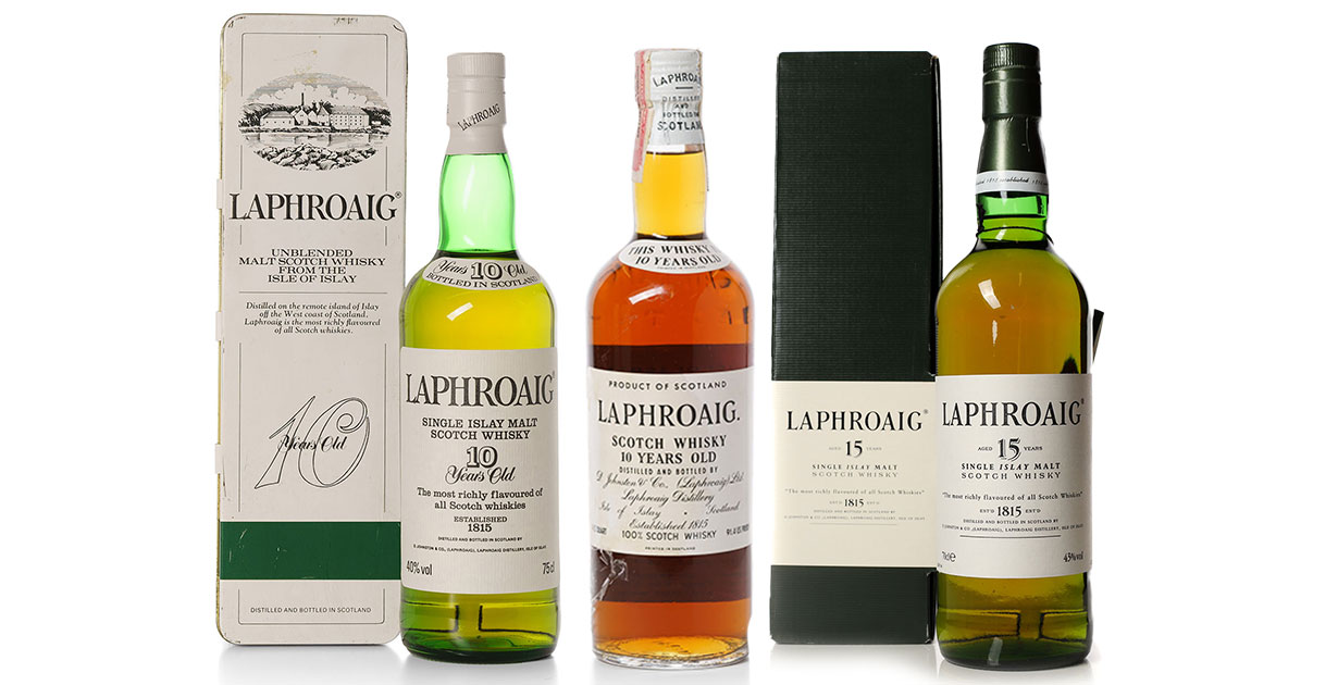 Sell Laphroaig Pre-Royal Warrant Whisky 2025 Prince Charles issued his Royal Warrant to Laphroaig in 1994 and the crest is used as a date marker for collectors.