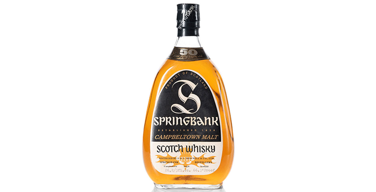 Sell Springbank 1919 50 Year Old The first release of this incredibly rare 50 year old Springbank was presented in a pear shaped, 26 ⅔ fl oz bottle and has a strength of 66.3 proof.