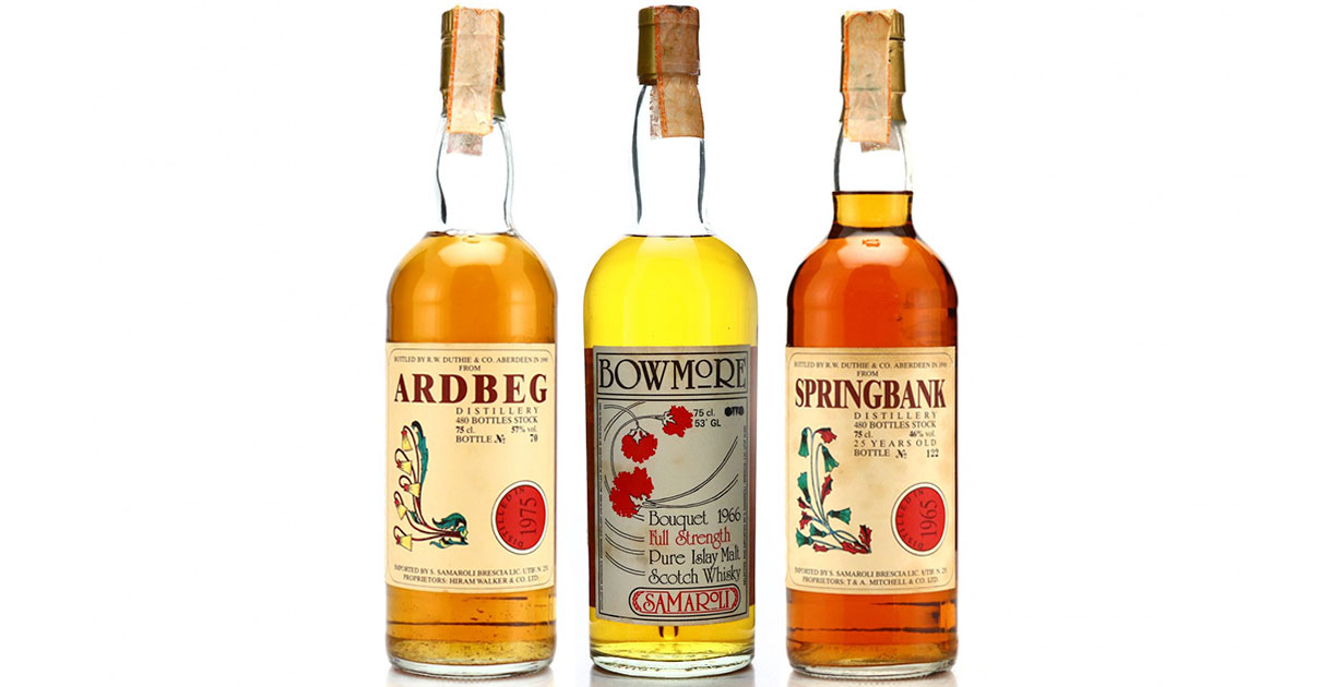 Sell Samaroli Flowers Whisky The classic Samaroli Flowers series was released in 1990 and has the flowers bottom left of the label, they are distinct from the 1981 release with flowers top left and the Bowmore Bouquet released in 1984.